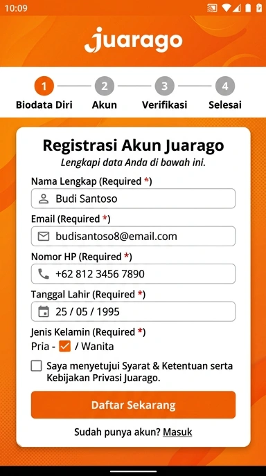 Tampilan halaman daftar juarago